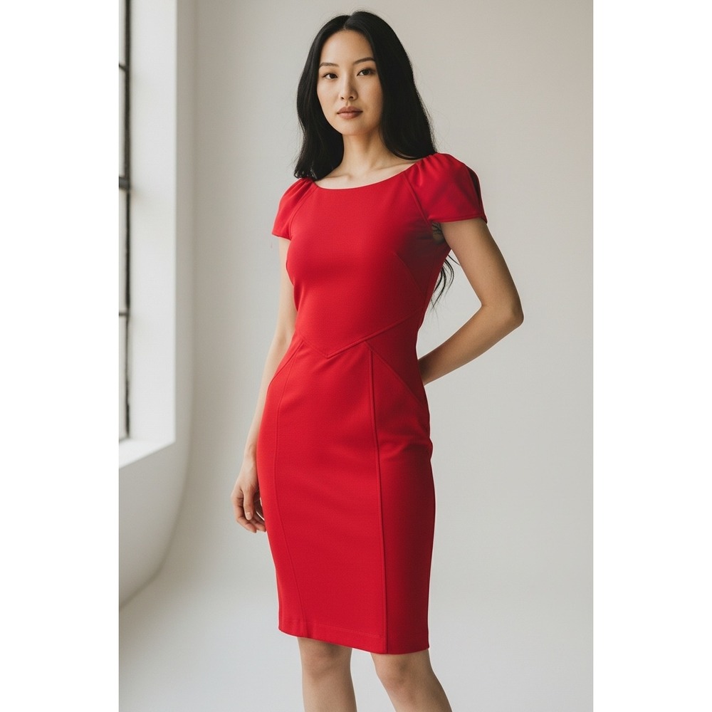 Diane von Furstenberg Red Wool Blend Cap Sleeve Seam Detail Mini Dress Helen 4